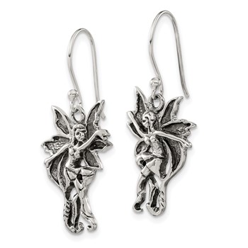 Sterling Silver Antiqued & Polished Dancing Fairy Dangle Earrings — alternate view