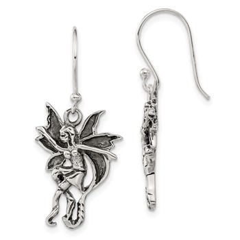 Sterling Silver Antiqued & Polished Dancing Fairy Dangle Earrings