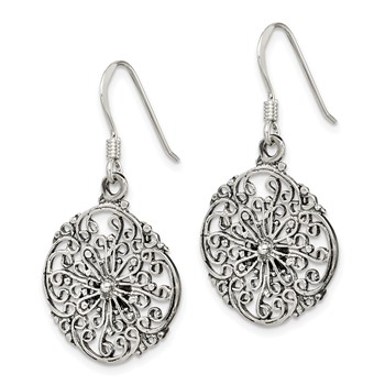 Sterling Silver Polished & Antiqued Filigree Circle Dangle Earrings — alternate view