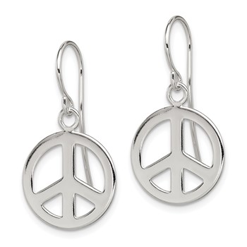 Sterling Silver Polished Peace Sign Dangle Earrings — alternate view