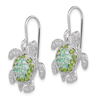 Sterling Silver Rhodium-plated Multi CZ Turtle Dangle Earrings — alternate view