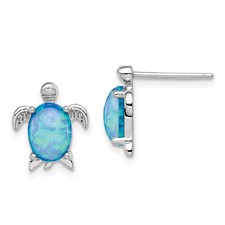Image of Sterling Silver Rhodium-plated Created Opal Polished Turtle Post Earrings