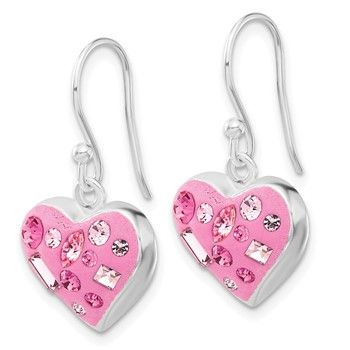 Sterling Silver Stellux Crystal Accented Pink Heart Dangle Earrings — alternate view