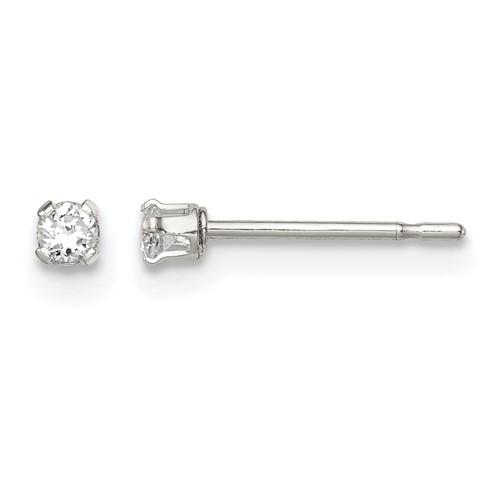 Sterling Silver Polished 2mm Round Snap Set CZ Stud Earrings