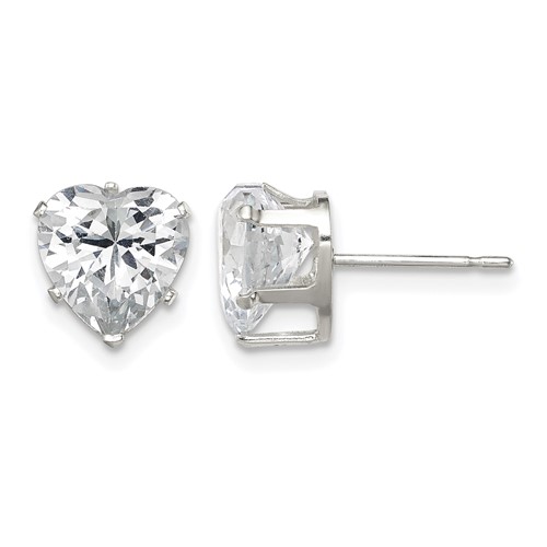 Sterling Silver Polished 8mm Heart Snap Set CZ Stud Earrings