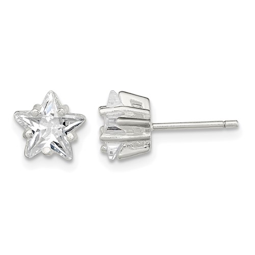 Sterling Silver Polished 7mm Star Basket Set CZ Stud Earrings