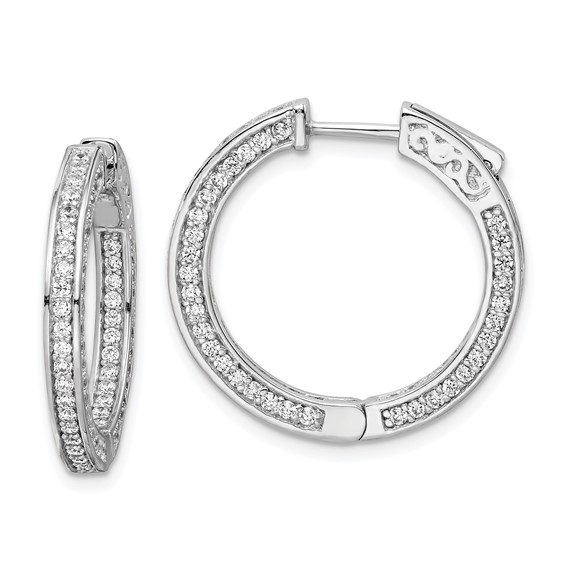 Image of Sterling Shimmer Sterling Silver Rhodium-plated 200 Stone 1.3mm CZ In and Out Round Hinged Hoop Earrings