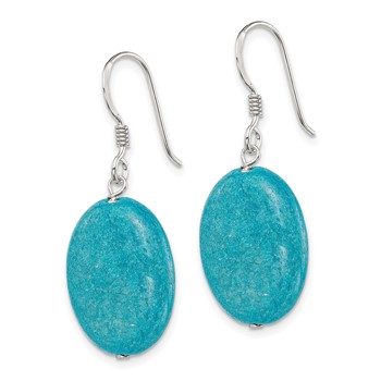 Sterling Silver Polished Cracked Aventurine Oval Dangle Earrings — alternate view