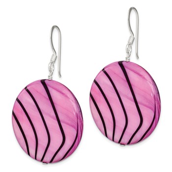 Sterling Silver Polished Pink & Black Mother of Pearl Disc Dangle Earrings — alternate view