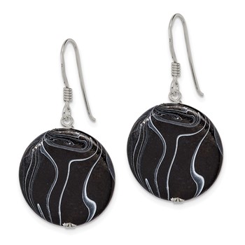 Sterling Silver Polished Black Agate Disc Dangle Earrings — alternate view
