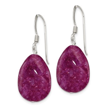 Sterling Silver Polished Pink Cracked Aventurine Teardrop Dangle Earrings — alternate view