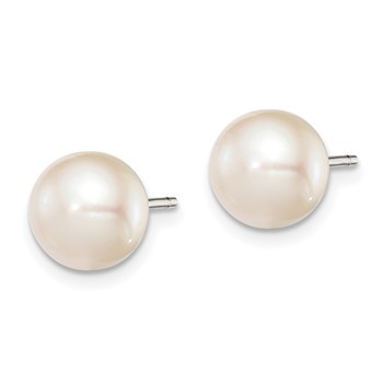Sterling Silver Rhodium-plated 8-9mm White Button Freshwater Cultured Pearl Post Earrings — alternate view