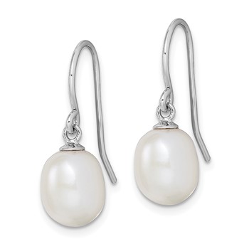 Sterling Silver Rhodium-plated 8-9mm White Teardrop Freshwater Cultured Pearl Dangle Earrings — alternate view