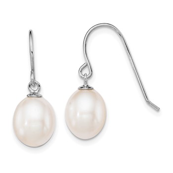 Sterling Silver Rhodium-plated 8-9mm White Teardrop Freshwater Cultured Pearl Dangle Earrings