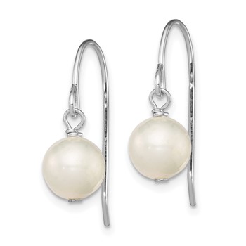 Sterling Silver Rhodium-plated 7-8mm White Semi-Round Freshwater Cultured Pearl Dangle Earrings — alternate view