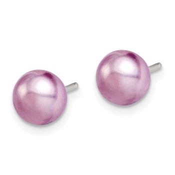 Sterling Silver Polished Purple 6-7mm Freshwater Cultured Pearl Button Post Earrings — alternate view