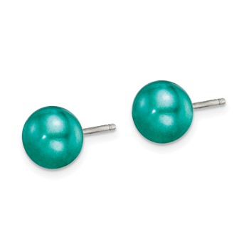 Sterling Silver Polished Teal 6-7mm Freshwater Cultured Pearl Button Post Earrings — alternate view