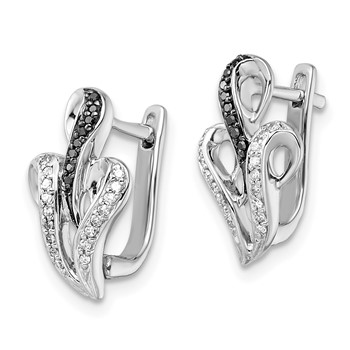 White Night Sterling Silver Rhodium-plated Black and White Diamond Hinged Back Post Earrings — alternate view