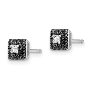 White Night Sterling Silver Rhodium-plated Black and White Diamond Square Stud Post Earrings — alternate view