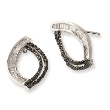 Sterling Silver Black and White Diamond Post Earrings