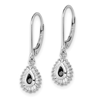 White Night Sterling Silver Rhodium-plated Black and White Diamond Dangle Leverback Earrings — alternate view