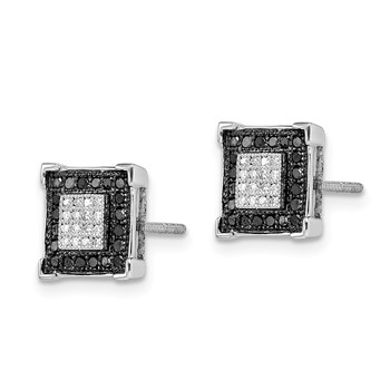 White Night Sterling Silver Rhodium-plated Black and White Diamond Square Post Earrings — alternate view