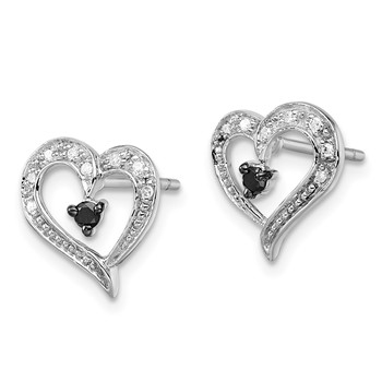 White Night Sterling Silver Rhodium-plated Black and White Diamond Heart Post Earrings — alternate view