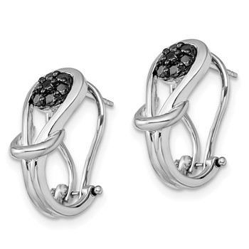 White Night Sterling Silver Rhodium-plated Black Diamond Love Knot Omega Back Earrings — alternate view