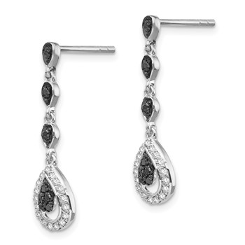 White Night Sterling Silver Rhodium-plated Black and White Diamond Teardrop Post Dangle Earrings — alternate view