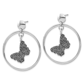 Sterling Silver Rhodium-plated Glitter Enamel Butterfly Dangle Earrings — alternate view