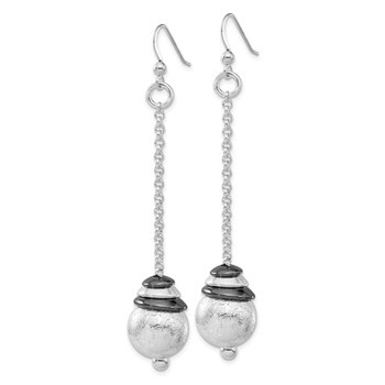 Sterling Silver & Black Rhodium Polished & Textured Dangle Bead Earrings — alternate view
