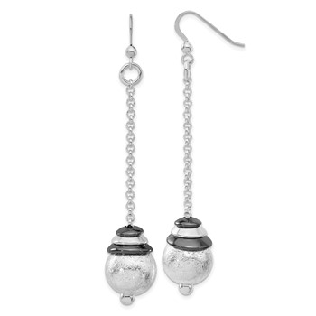 Sterling Silver & Black Rhodium Polished & Textured Dangle Bead Earrings