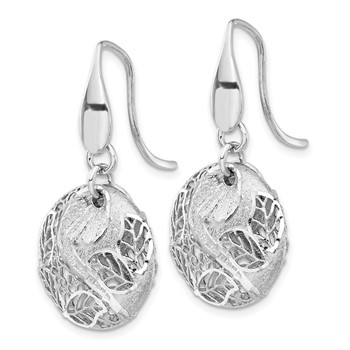 Sterling Silver Rhodium Plated Textured Leaf Circle Dangle Earrings — alternate view