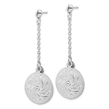 Sterling Silver Rhodium Plated D/C Circle Discs Post Dangle Earrings — alternate view