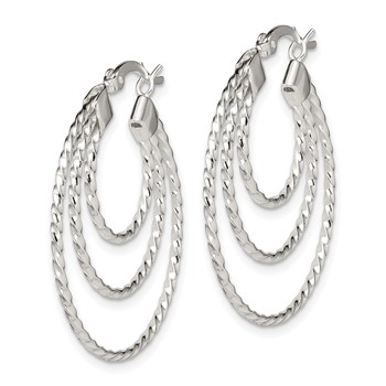 Sterling Silver Textured Triple Hoop Earrings — alternate view