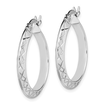 Sterling Silver RH-plated D/C Knife Edge 3mm Round Hoop Earrings — alternate view