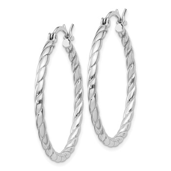Sterling Silver Rhodium Plated 2x30mm Twisted Hoop Earrings — alternate view