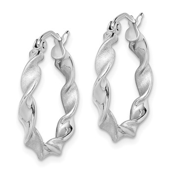 Sterling Silver Rhodium-plated Polish and Satin 2.5mm Twist Hoop Earrings — alternate view