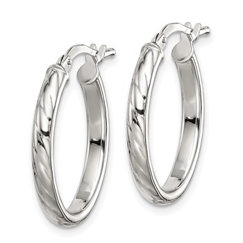 Sterling Silver Rhod-plated Textured 3mm Hollow Oval Hoop Earrings — alternate view