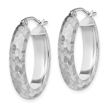 Sterling Silver Rhodium-plated Diamond-cut 5mm Oval Hoop Earrings — alternate view