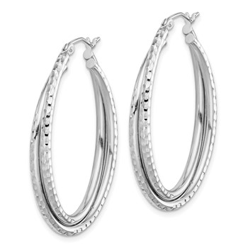 Sterling Silver Rhodium Plated Textured Double Oval Hoop Earrings — alternate view
