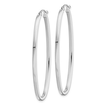 Sterling Silver Rhodium-plated 2mm Square Tube Oval Hoop Earrings — alternate view