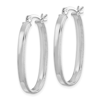 Sterling Silver Rhodium-plated Beveled Edge 4mm Oval Hoop Earrings — alternate view