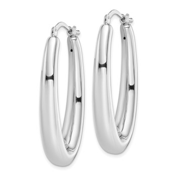 Sterling Silver Rhodium-plated Polished Hollow Oval Hoop Earrings — alternate view