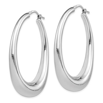 Sterling Silver Rhodium-plated Polished Hollow Oval Hoop Earrings — alternate view