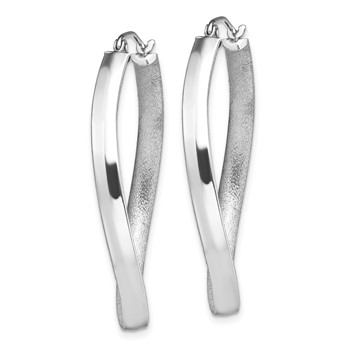 Sterling Silver RH-plated Polished/Satin Twisted Oval Hoop Earrings — alternate view
