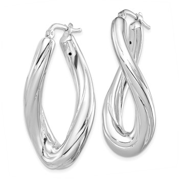 Sterling Silver Rhodium-plated Polished Twisted Oval Hoop Earrings — alternate view