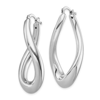 Sterling Silver RH-plated Polished Twisted Hollow Oval Hoop Earrings — alternate view