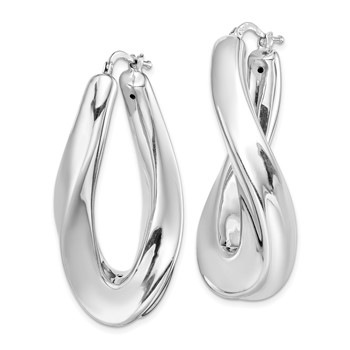 Sterling Silver RH-plated Polished Twisted Hollow Oval Hoop Earrings — alternate view