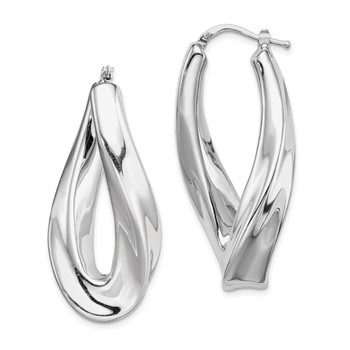 Sterling Silver RH-plated Polished Twisted Hollow Oval Hoop Earrings